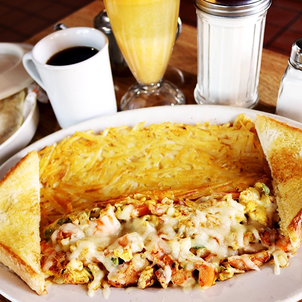 mexican style omelette filled with gratin and shrimps