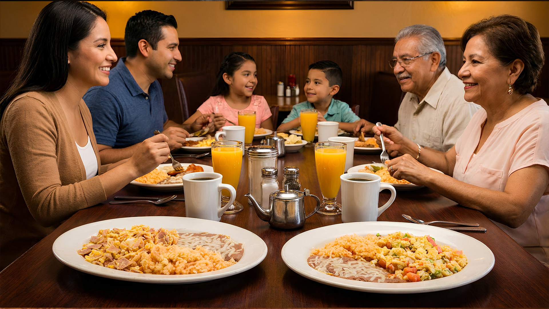 hispanic family having breakfast at los potros